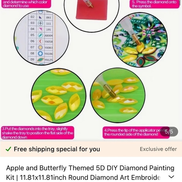 5D Diamond Art DIY Painting Kit Apple Butterfly Themed 30 x 30cm|11.81 x 11.81in - Picture 6 of 11